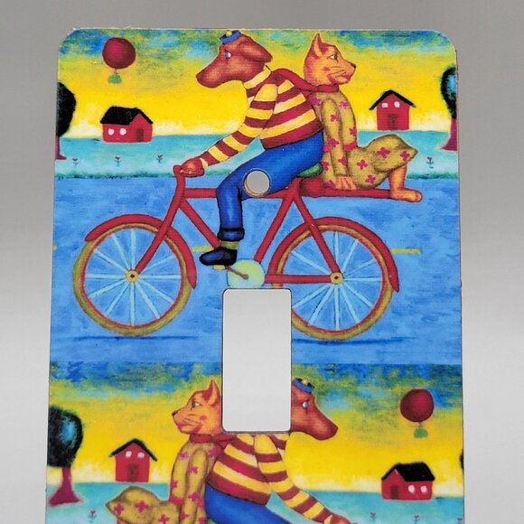 Whimsical Light Switch Cover Plate Dog Cat Riding Bicycle Paperwings Studio - Picture 2 of 4